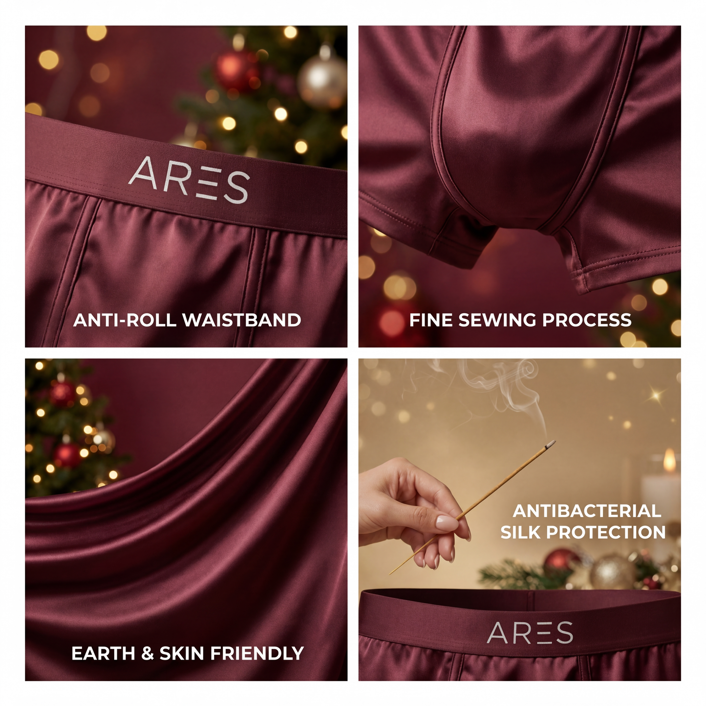 Boxers en soie haut de gamme | Confort toute la journée Bordeaux (NOUVEAU)